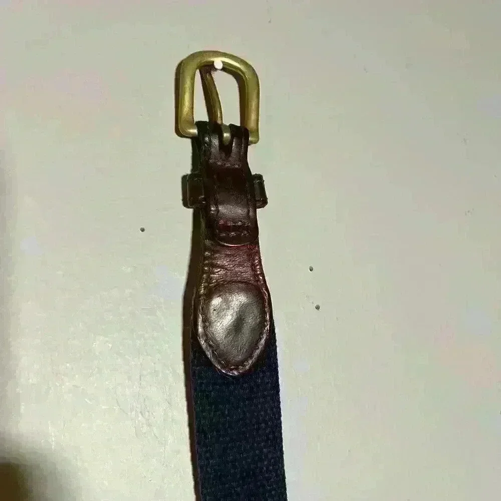 Boys Golf Belt Size 20 (5-6 year old) Leather Canvas Navy Golfer Brass Buckle
